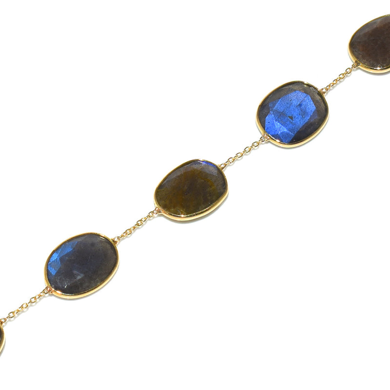 Mixed Shape Labradorite Single Line 18k Yellow Gold Adjustable Bracelet