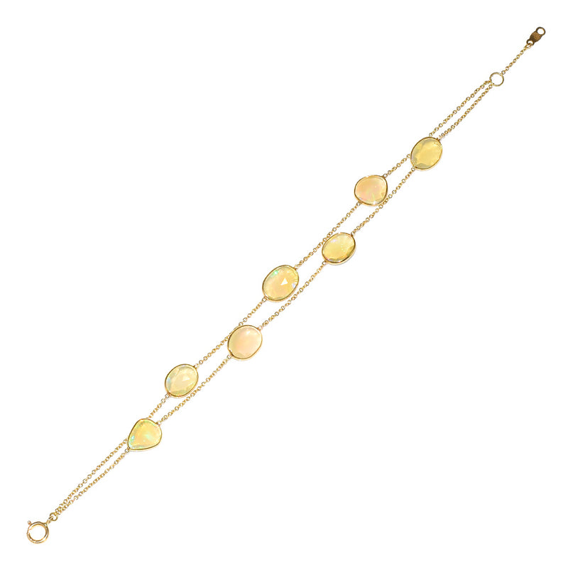 Mixed Shape Opal Double Line, 18k Yellow Gold Adjustable Bracelet