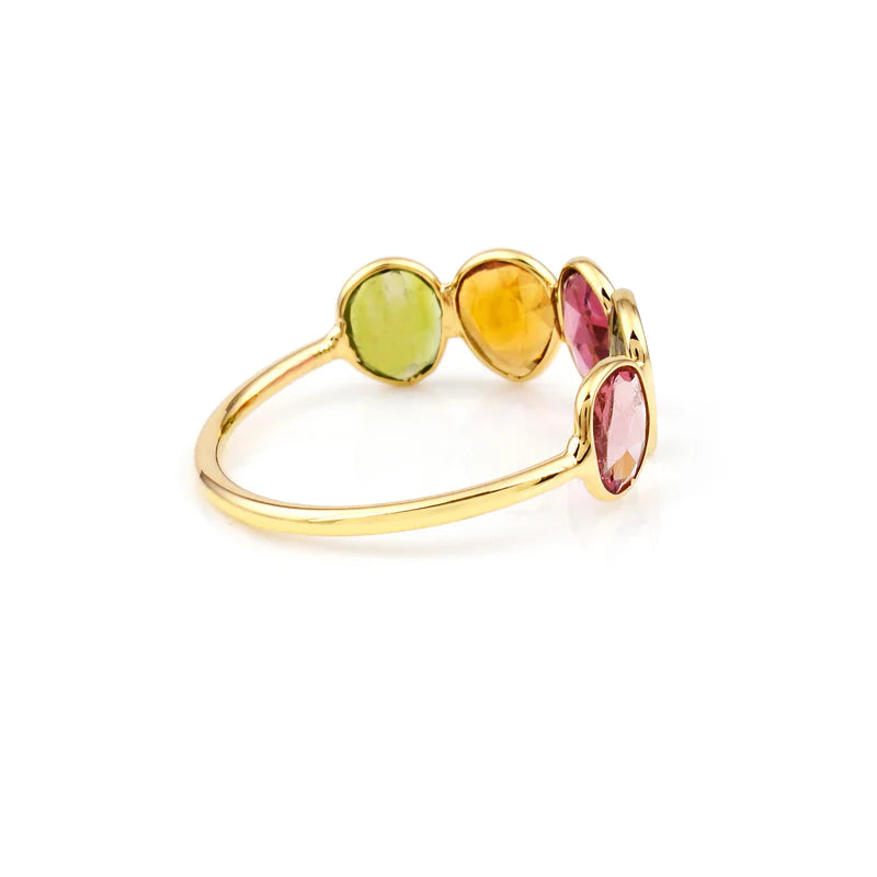 Five Stone Gemstone Cut-Stone Band, Yellow Gold