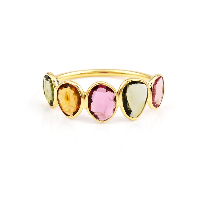 Five Stone Gemstone Cut-Stone Band, Yellow Gold