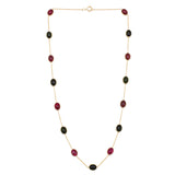 Dark Green and Red Tourmaline Cabochon Necklace, 18K Gold
