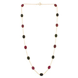 Dark Green and Red Tourmaline Cabochon Necklace, 18K Gold