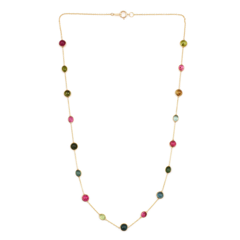 Mixed Color Tourmaline Cabochon Necklace, 18k Gold