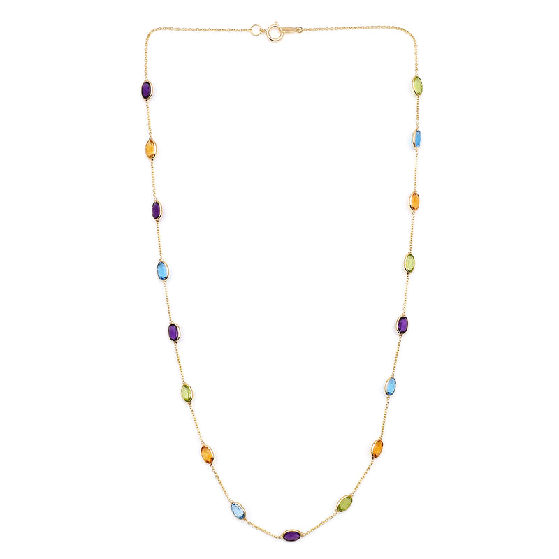Amethyst, Citrine, Blue Topaz, Peridot Multi-Stone Necklace, 18 Karat Gold