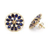 Blue Sapphire Oval and Pear Shape Bezel Set Earrings