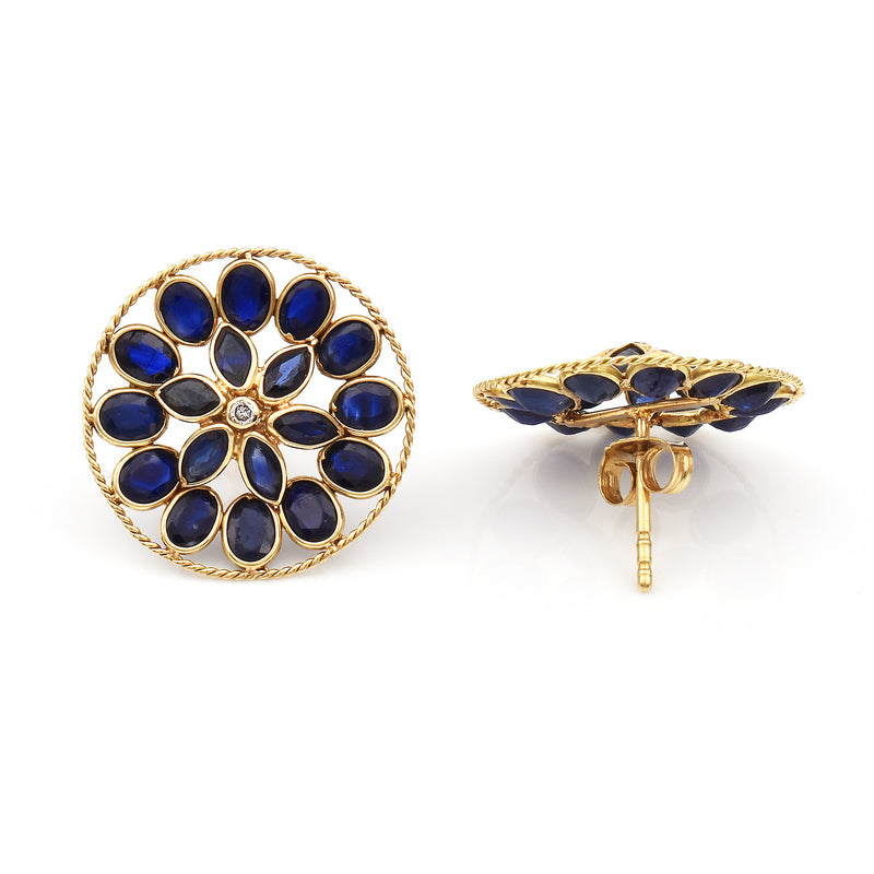 Blue Sapphire Oval and Pear Shape Bezel Set Earrings
