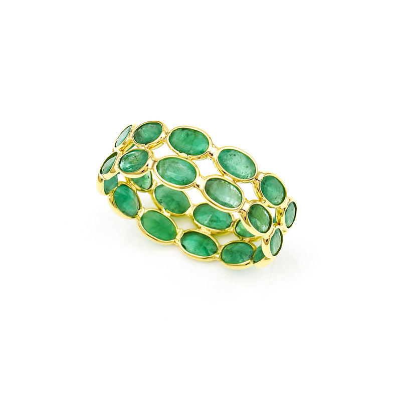 Oval Emerald Horizontal Double Band, Yellow Gold