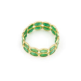 Oval Emerald Horizontal Double Band, Yellow Gold