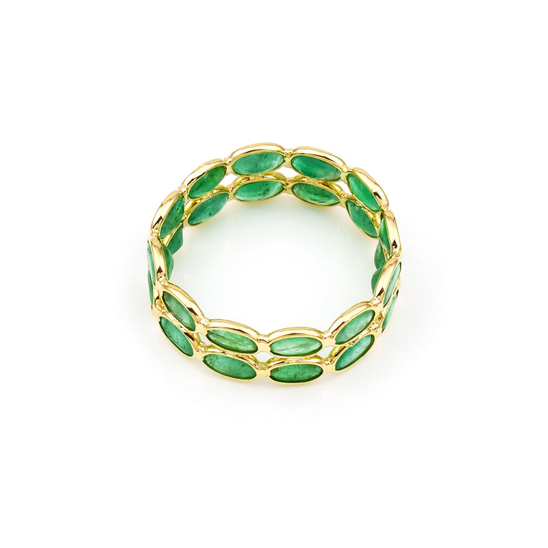 Oval Emerald Horizontal Double Band, Yellow Gold