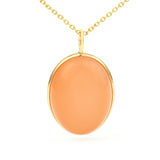 Oval Shape Peach Moonstone Pendant, 18K Yellow Gold