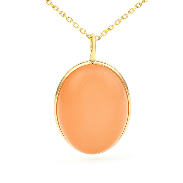 Oval Shape Peach Moonstone Pendant, 18K Yellow Gold