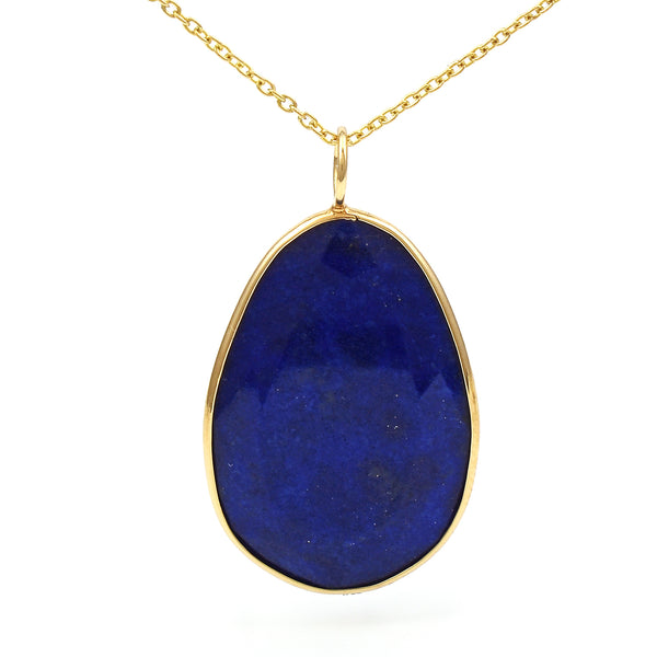 Lapis Rose Cut Pendant, 18K Yellow Gold