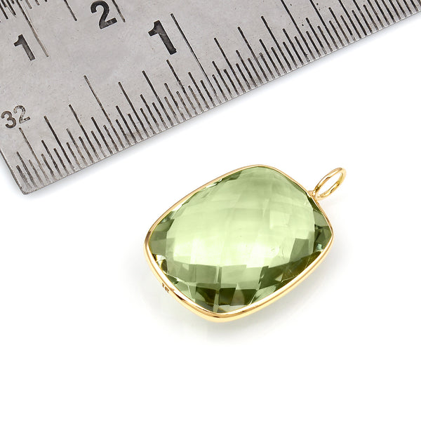 Rectangular Green Amethyst Pendant, 18K Yellow Gold