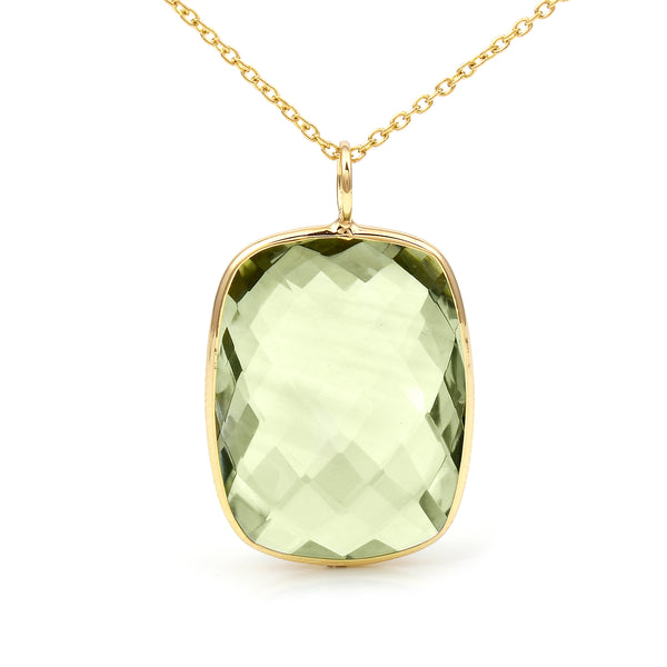 Rectangular Green Amethyst Pendant, 18K Yellow Gold