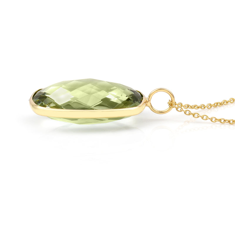 Rectangular Green Amethyst Pendant, 18K Yellow Gold