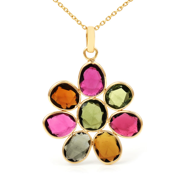 Mixed Shape Tourmaline Pendant, 18K Yellow Gold