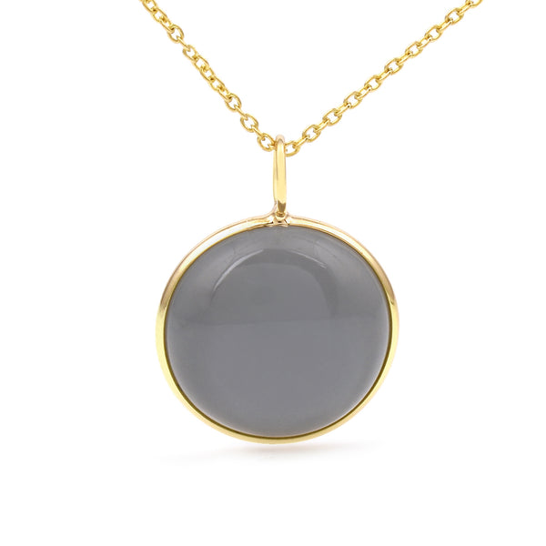 Round Gray Moonstone Pendant, 18K Yellow Gold