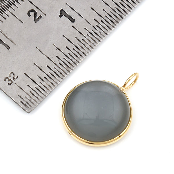 Round Gray Moonstone Pendant, 18K Yellow Gold