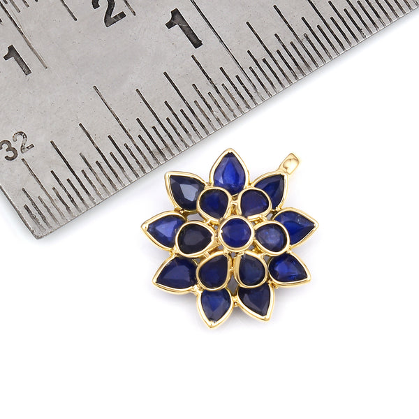 Pear Sapphire Floral Pendant, 18K Yellow Gold