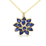 Pear Sapphire Floral Pendant, 18K Yellow Gold