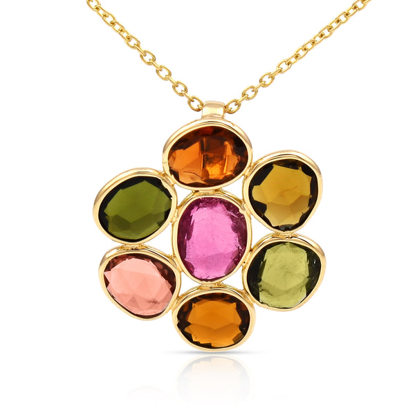 Mixed Shape Tourmaline Pendant, 18K Yellow Gold