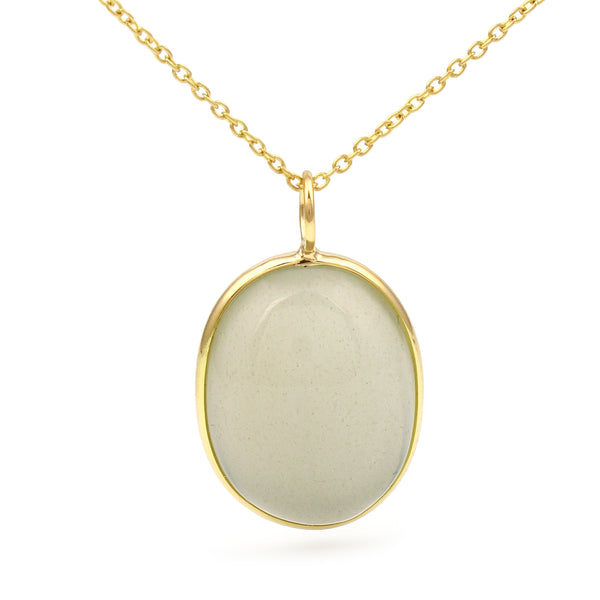 Oval Grayish Green Moonstone Pendant, 18K Yellow Gold