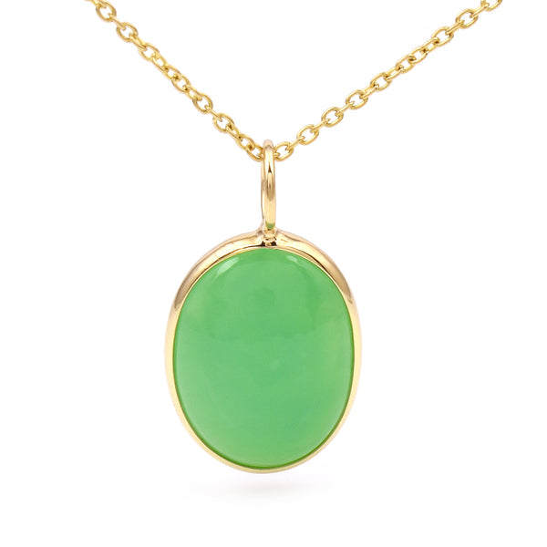 Chrysoprase Oval Shape Pendant, 18K Yellow Gold