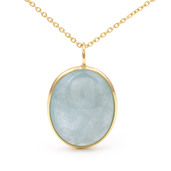 Oval Shape Light Gray Moonstone Pendant, 18K Yellow Gold