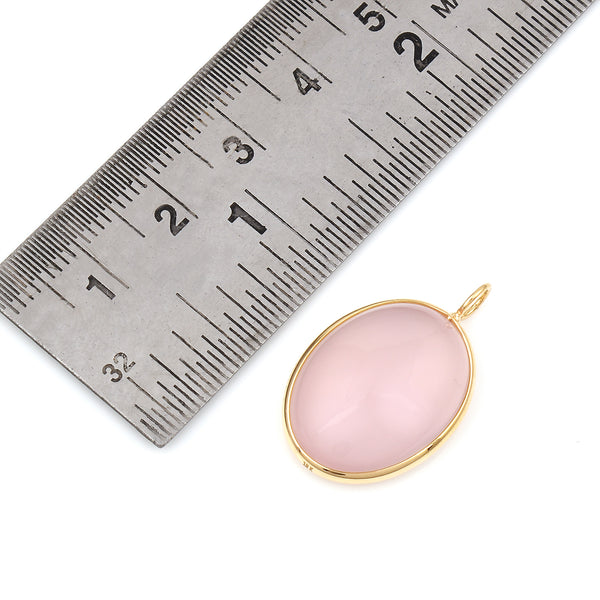 Oval Shape Pink Moonstone Pendant, 18K Yellow Gold