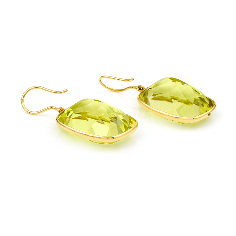 Lemon Topaz Cushion Shape Dangling Earrings made in 18 Karat Yellow Gold
