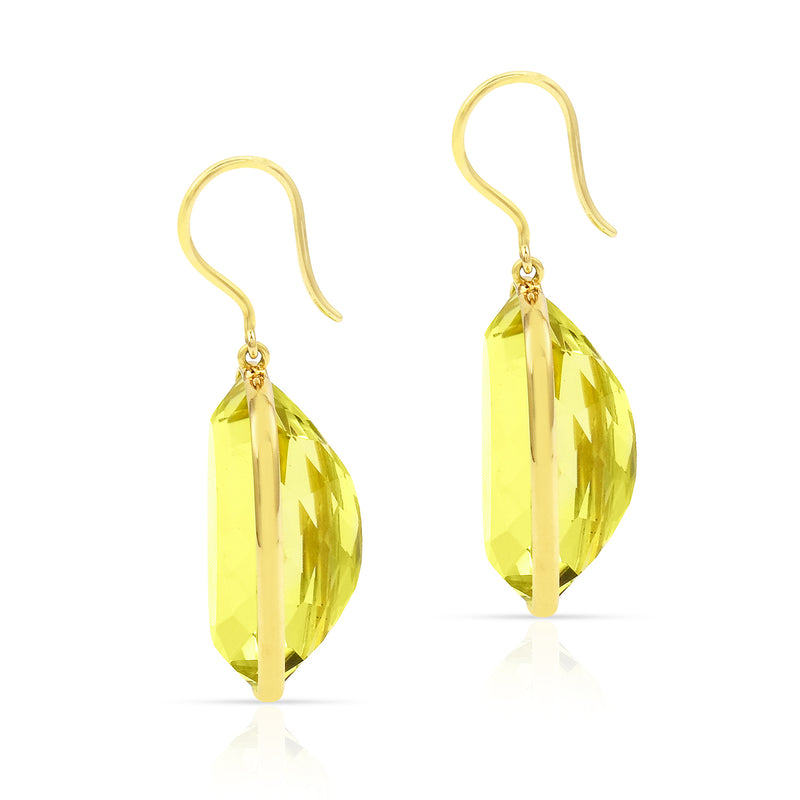 Lemon Topaz Cushion Shape Dangling Earrings made in 18 Karat Yellow Gold