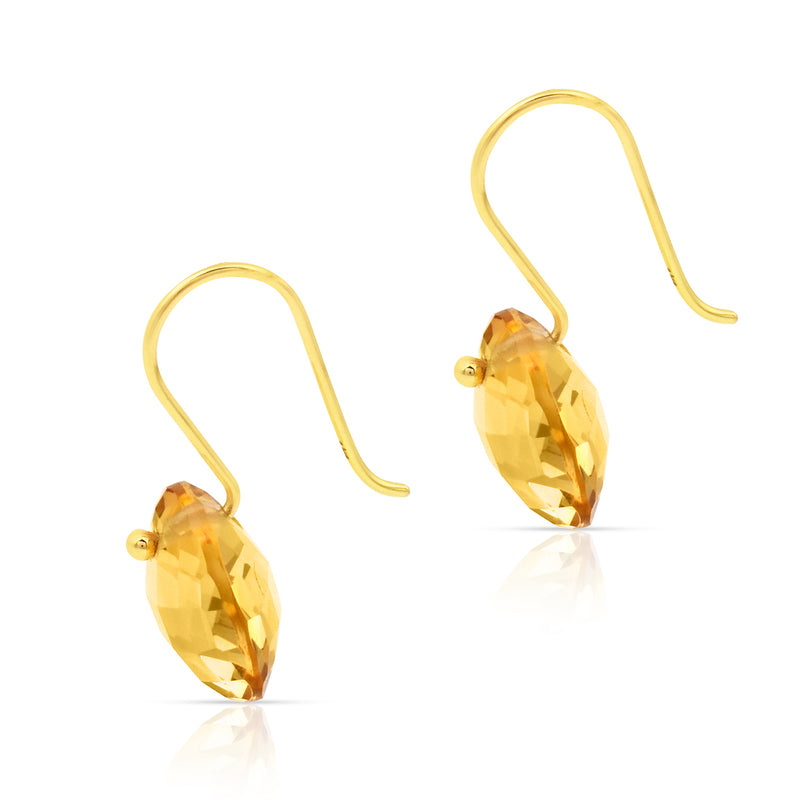 Citrine Round Shape Dangling Earrings made in 18 Karat Yellow Gold.