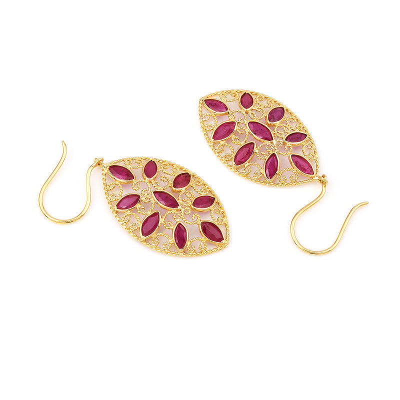 Ruby Bezel-Set Pear Shape Goldwork Earrings