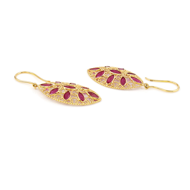 Ruby Bezel-Set Pear Shape Goldwork Earrings