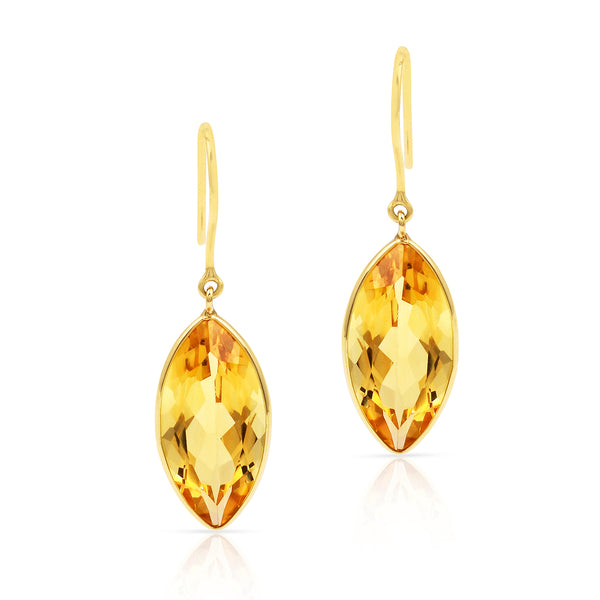 Citrine Marquise Shape Dangling Earrings made in 18 Karat Yellow Gold.