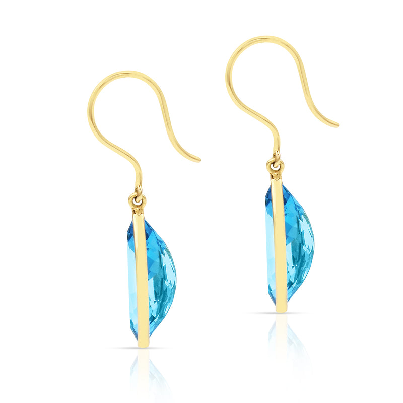 Blue Topaz Marquise Shape Dangling Earrings made in 18 Karat Yellow Gold.