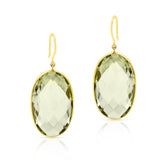 Green Amethyst Oval Shape Dangling Earrings made in 18 Karat Yellow Gold.