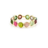 Single Line Round Tourmaline Cabochon Band, 18K Yellow Gold