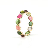 Single Line Round Tourmaline Cabochon Band, 18K Yellow Gold