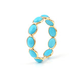 Turquoise Oval Cabochon Single Line Band, Yellow Gold