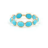 Turquoise Oval Cabochon Single Line Band, Yellow Gold
