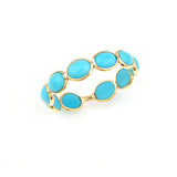 Turquoise Oval Cabochon Single Line Band, Yellow Gold