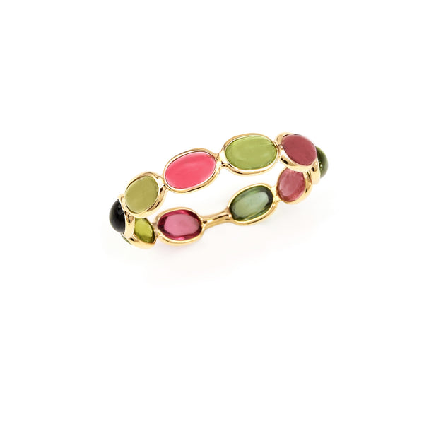 Single Line Oval Tourmaline Cabochon Band, 18K Yellow Gold