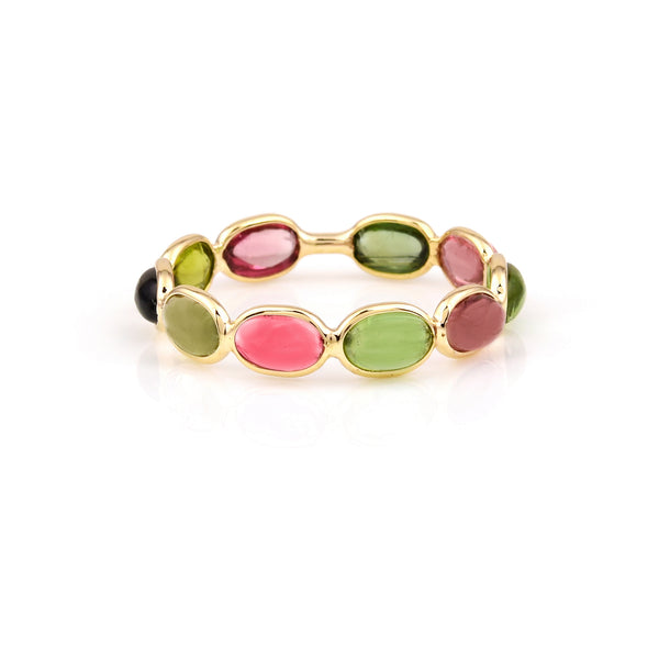 Single Line Oval Tourmaline Cabochon Band, 18K Yellow Gold