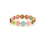 Single Line Round Tourmaline Cabochon Band, 18K Yellow Gold