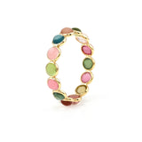 Single Line Round Tourmaline Cabochon Band, 18K Yellow Gold