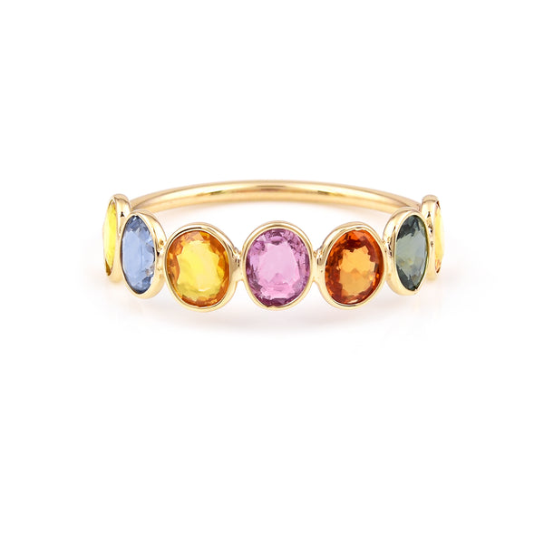 Oval Multi Sapphire single Layer Band, 18K Gold