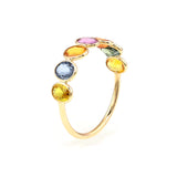 Seven Blue Sapphire Oval Shape Ring Band, 18k Yellow Gold