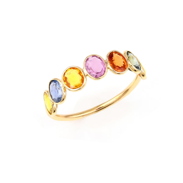 Oval Multi Sapphire single Layer Band, 18K Gold