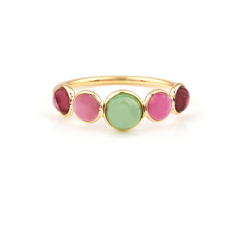 Single Line Round Tourmaline Cabochon Band, 18K Yellow Gold